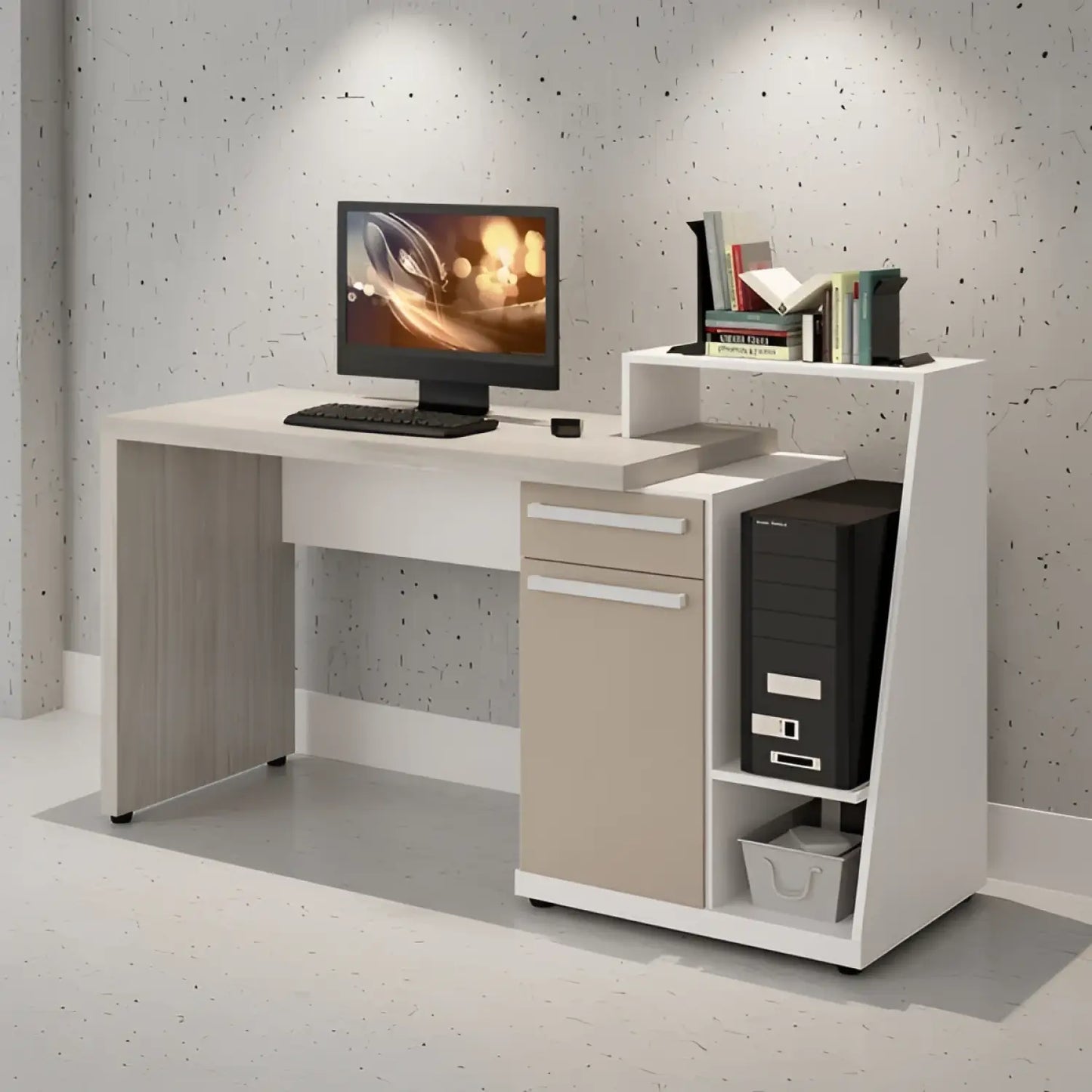 Data Dock Computer Table with Touch Drawer and CPU Rack