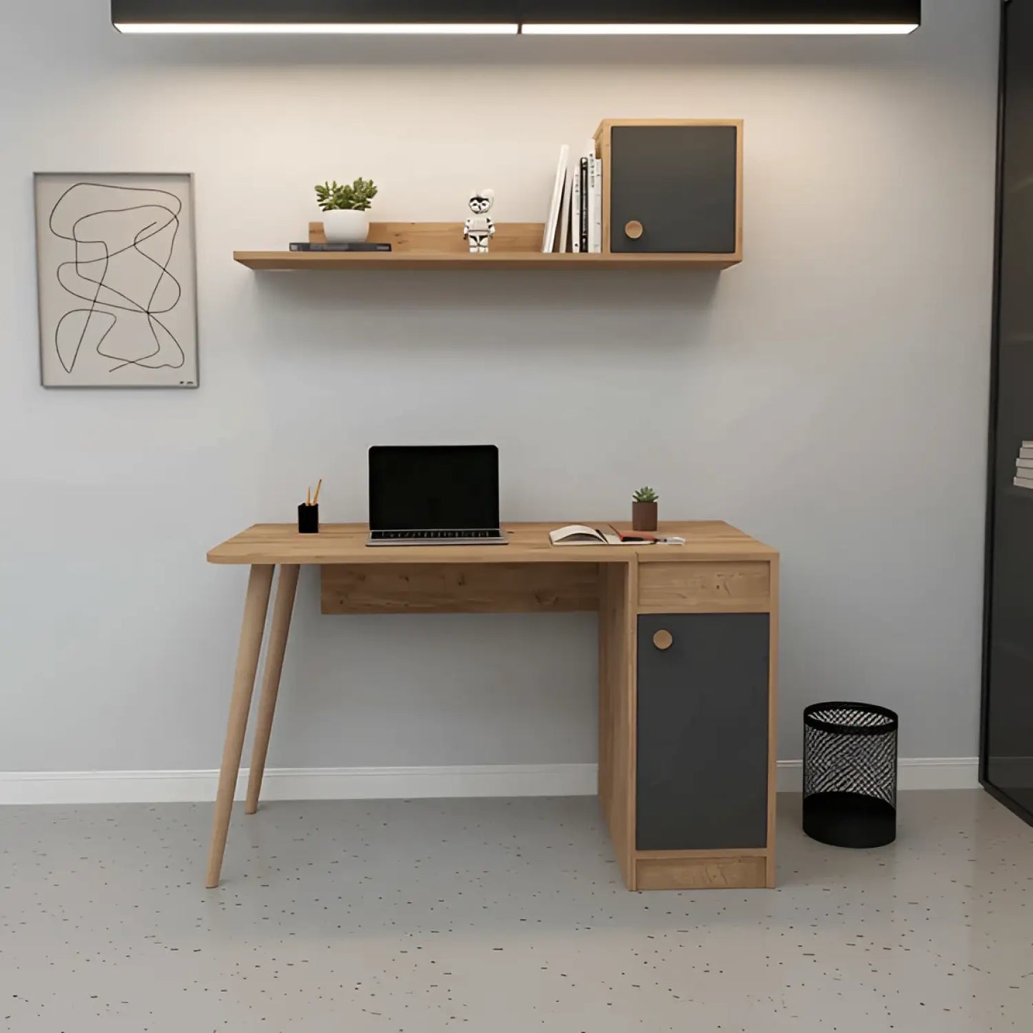 Info Island Wall Shelf and Monitor Table with Locker