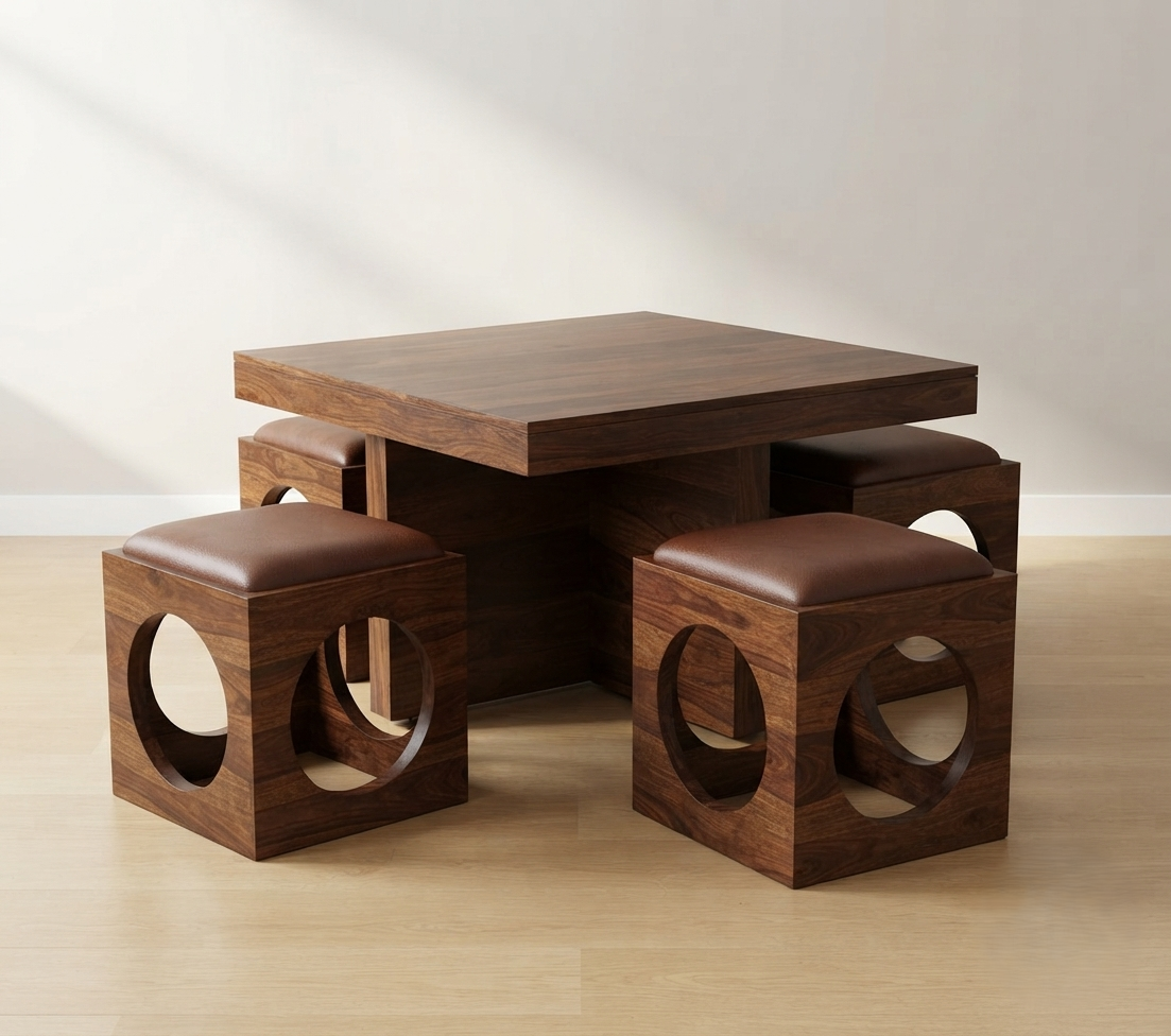 Cubist Dining Set with 4 Cube Stools