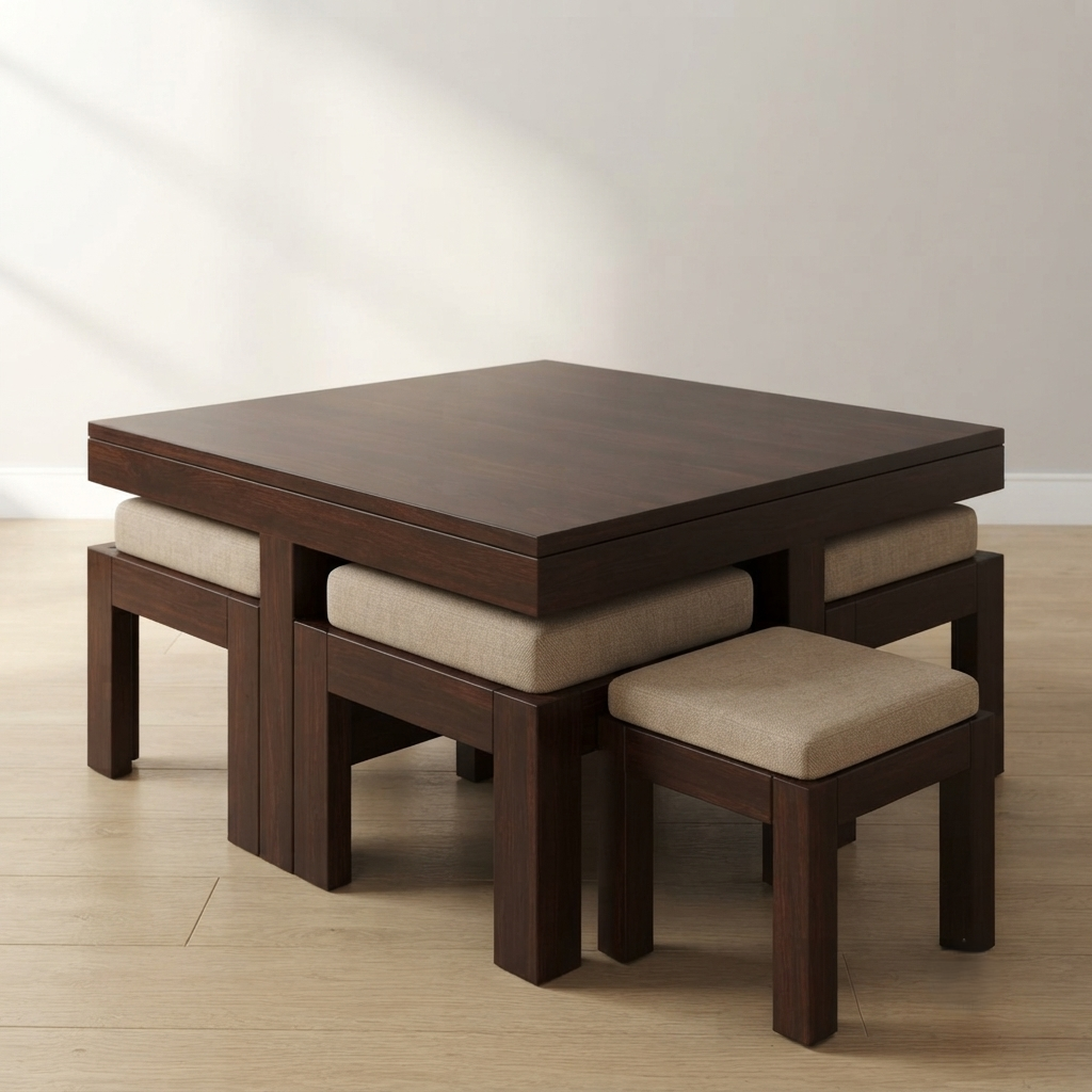 Flashed Coffee Dining Set with Cube Stools