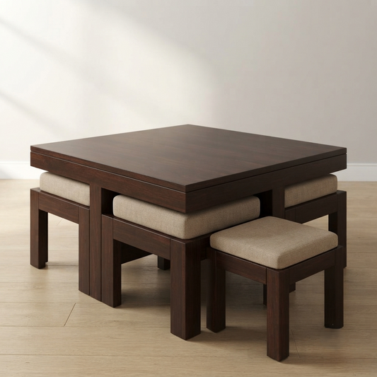 Flashed Coffee Dining Set with Cube Stools
