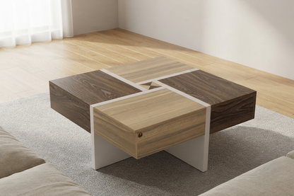 Quadslide Expandable Center Table with 4 Sliding Drawers