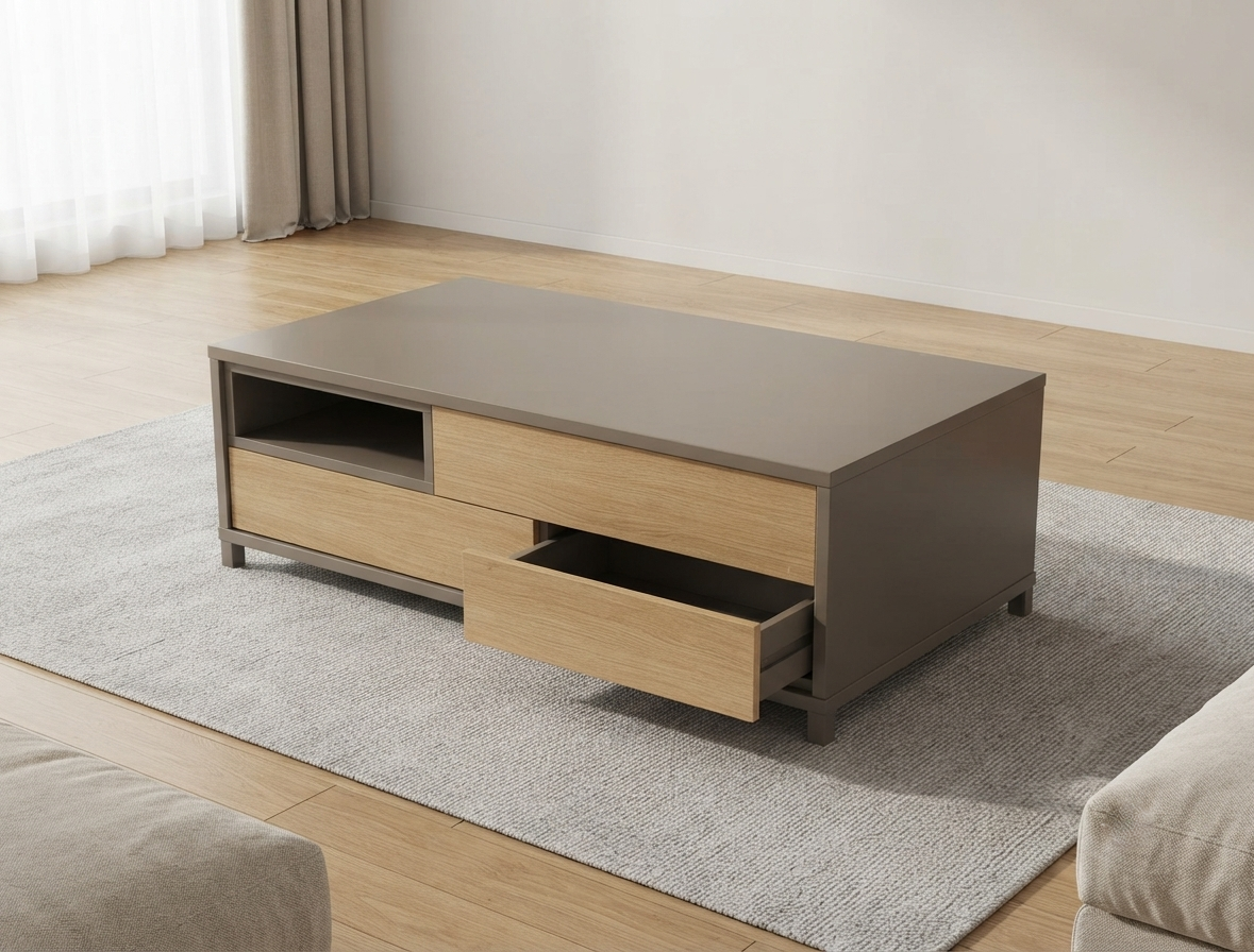 Rustic Wooden Center Table with Drawers