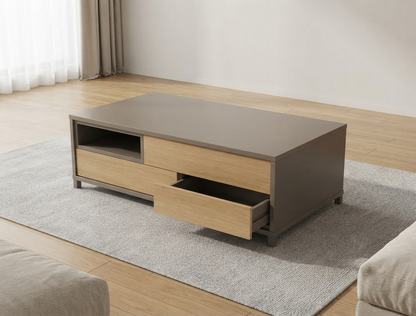 Rustic Wooden Center Table with Drawers