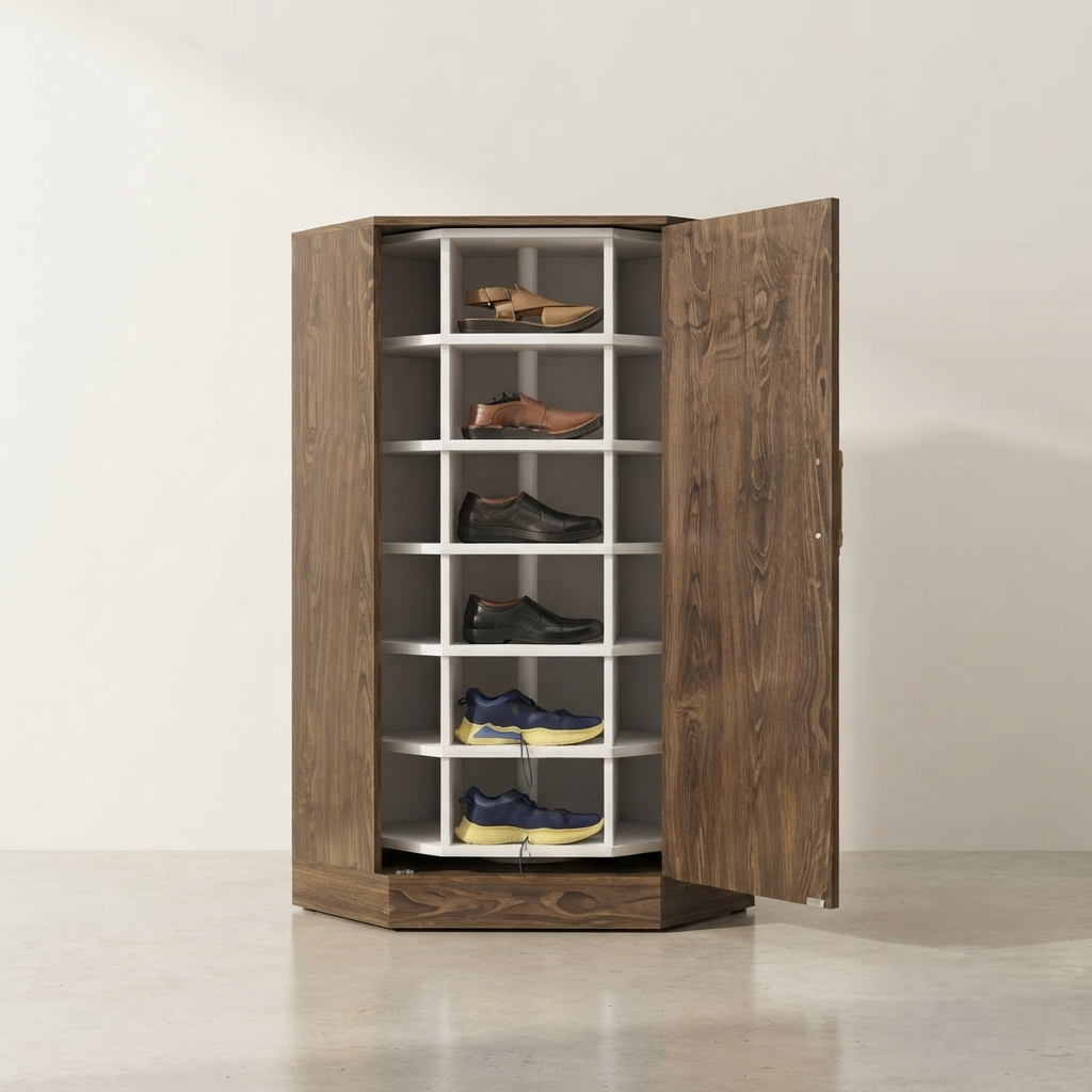Spin Corner Shoe Rack – Rotating Storage Unit