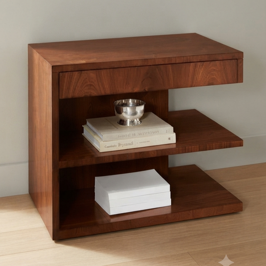 Verticle Bedside Table with Open Compartments