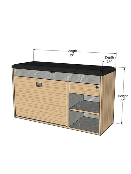 Shoe Rack Bench with seating cushion & storage drawer