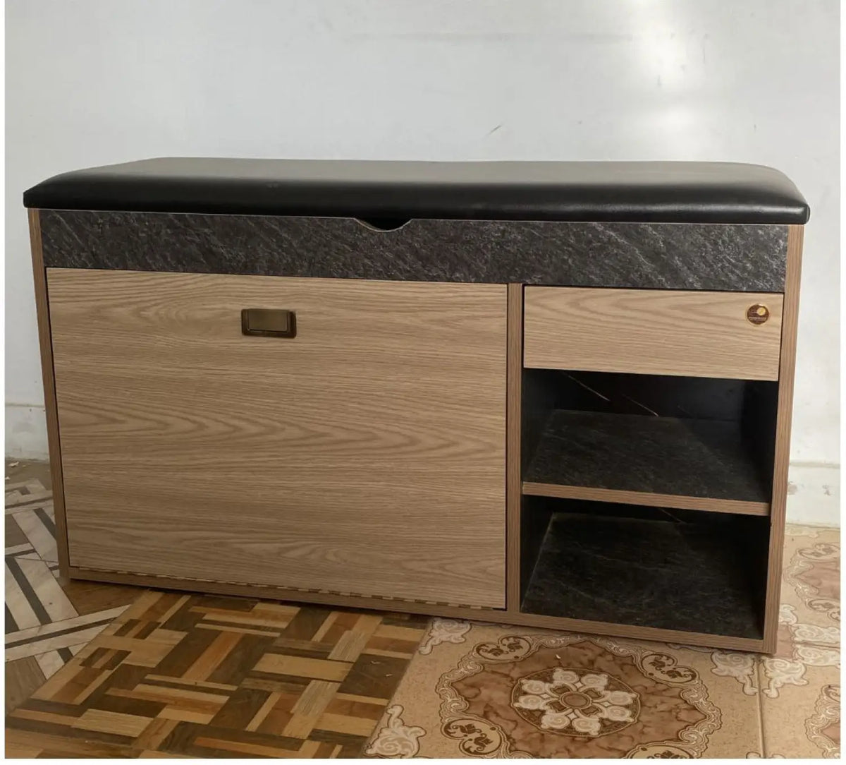 Shoe Rack Bench with seating cushion & storage drawer