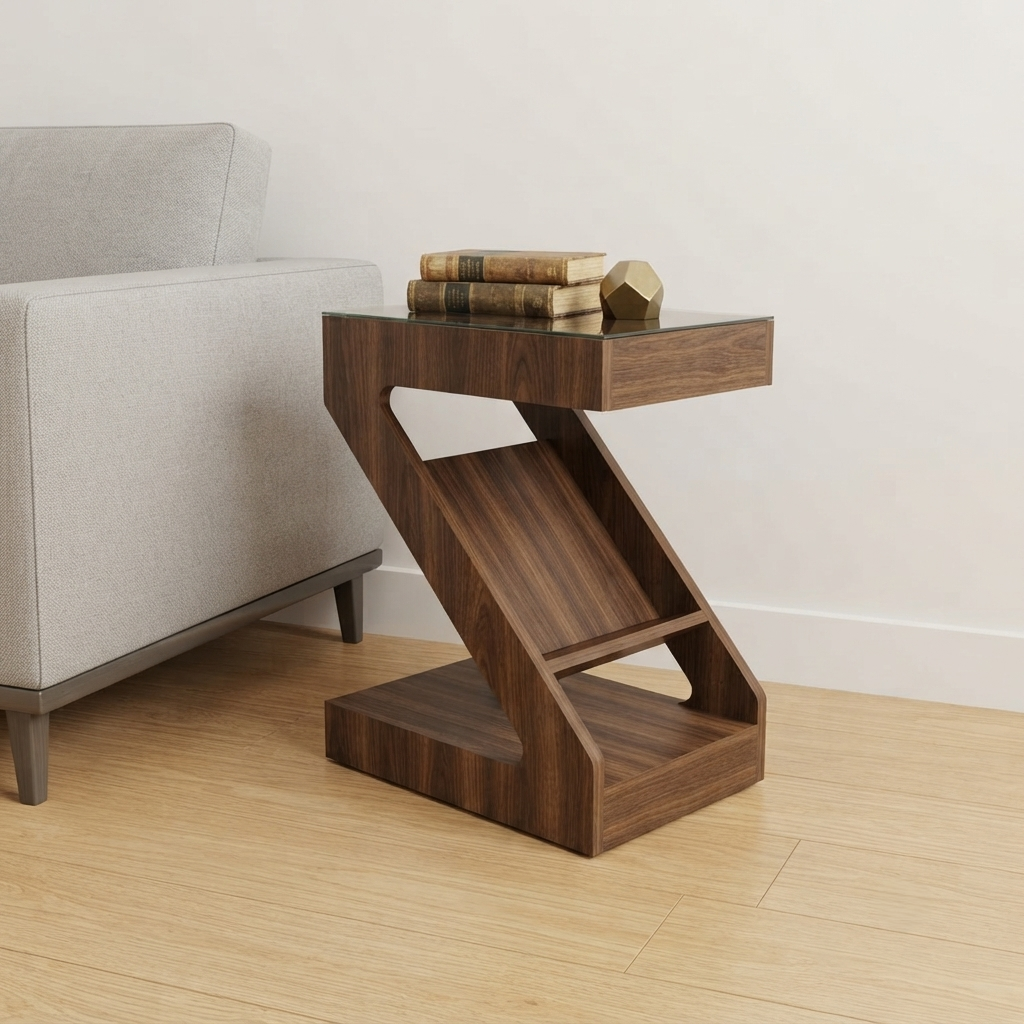 Zeni Z-Shaped Wooden Side Table