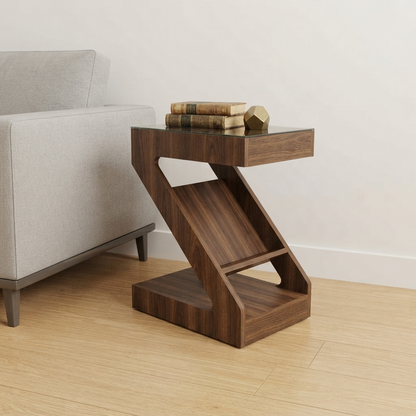 Zeni Z-Shaped Wooden Side Table